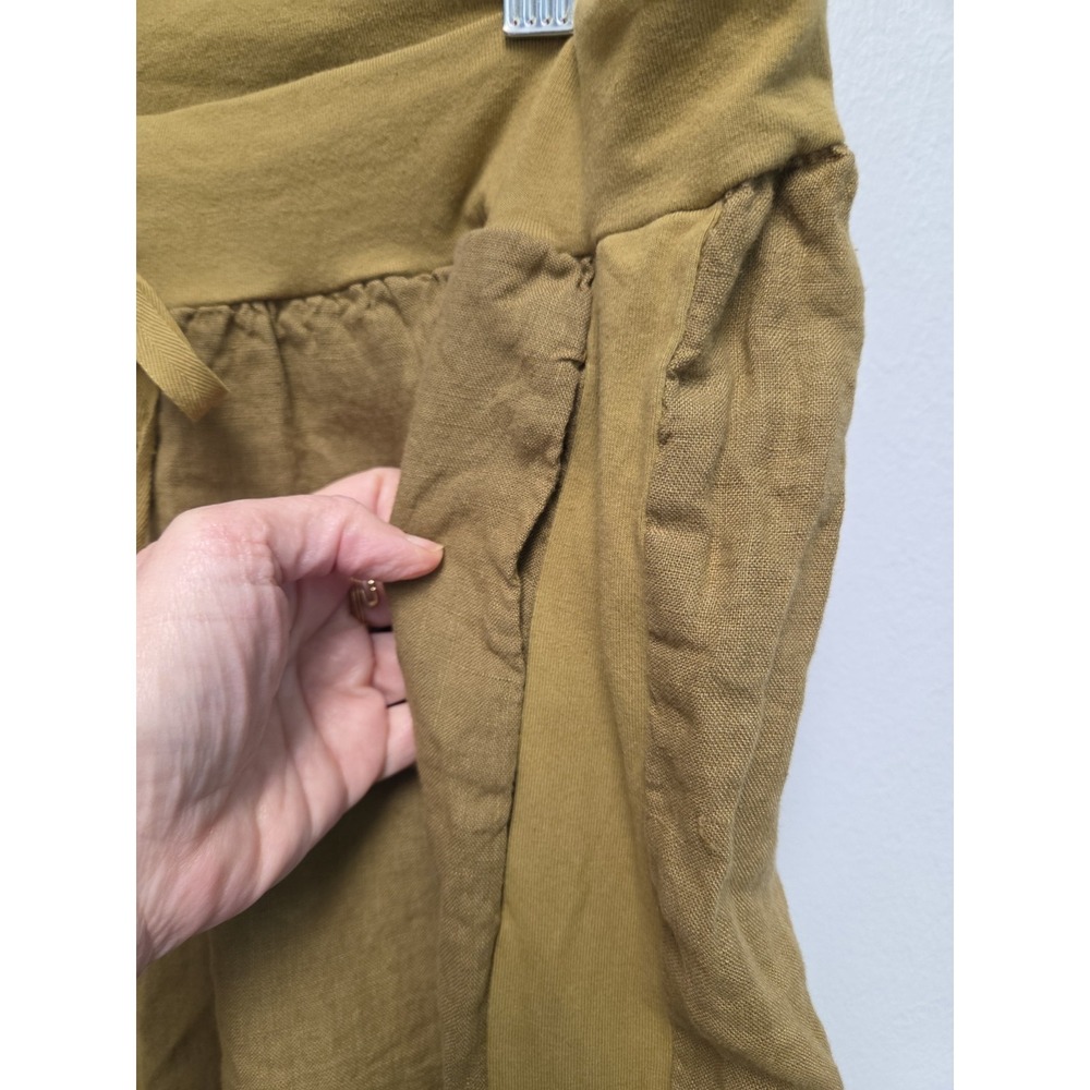 Flax Pant Women Olive Linen Med Straight Leg Pull On Drawstring Long Pants NEW - Picture 3 of 10